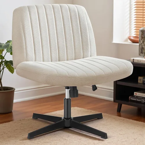 Vista 11 de DUMOS Criss Cross Chair with Wheels, Wide Cross Legged Office Desk Vanity Chairs, Fabric Armless Adjustable Swivel Chairs for Home Computer Task