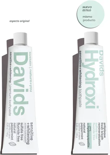 Vista 2 de Davids Hydroxi - Pasta de dientes nano hidroxiapatita sin flúor para remineralizar, soporte sensible, blanqueamiento, antiplaca, sin SLS, menta