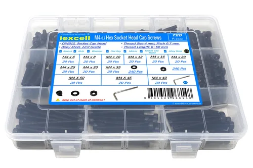 Vista 108 de iexcell - Juego de 100 tornillos de cabeza hexagonal M2 x 4 mm, paso de rosca 0.4 mm, acero de aleación grado 12.9, con acabado de óxido negro