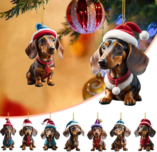 Vista 2 de 9 adornos de Navidad, adornos colgantes de Navidad 2D para perros, divertido adorno de árbol de Navidad para perro, perro con bola de Navidad