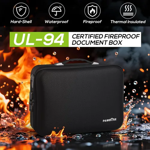 Vista 3 de PAWBOSE Caja de Seguridad para Documentos Ignífuga para el Hogar con Bloqueo de Combinación, Caja Rígida Ignífuga y Resistente al Agua de 16x12x5