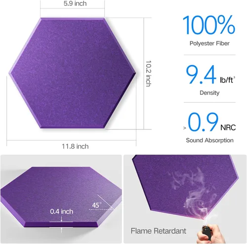 Vista 89 de Paquete de 12 paneles acústicos autoadhesivos de 12 x 10 x 0.4 pulgadas, paneles de espuma a prueba de sonido con alta densidad, elegante diseño