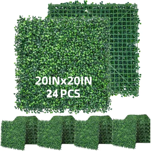Vista 8 de Paneles artificiales de boj de 20 x 20 pulgadas (12 unidades), paneles de pared de césped con protección UV, gran privacidad, fondo de pared verde