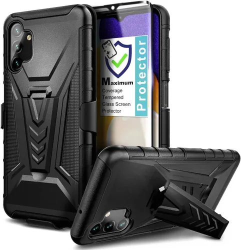 Vista 5 de NZND Funda diseñada para Samsung Galaxy A14, A14 4G/5G con protector de pantalla de vidrio templado, funda de clip para cinturón con soporte