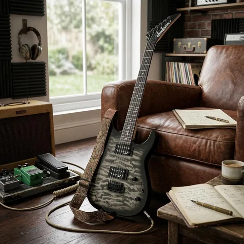 Vista 8 de Jackson JS Series Dinky JS11Q Electric Guitar - Transparent Black Bundle with Frontman 10G Amplifier, Gig Bag, Tuner, Strap, Cable, Picks, and