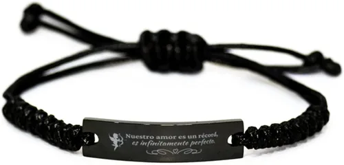 Nuestro Amor ES un Record ES infinitamente Perfecto -Regalo para Hombre o Mujer - pulsera de cuerda Negra