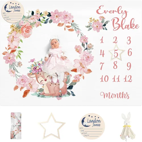 Dyoart Manta personalizada con nombre para bebé, 30 x 40 pulgadas, estampado de ciervo rosa, unisex, manta personalizada 17 Ciervo rosa