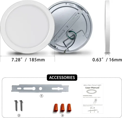 Vista 3 de Lámpara de techo LED de 7 pulgadas con certificación ETL, regulable, ultra delgada de 0.63 pulgadas de grosor, paneles de luz LED de techo redondos