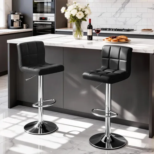 Vista 2 de Magshion Juego de 2 taburetes de bar, modernos taburetes de bar giratorios de piel sintética con espalda, sillas de bar cuadradas ajustables sin
