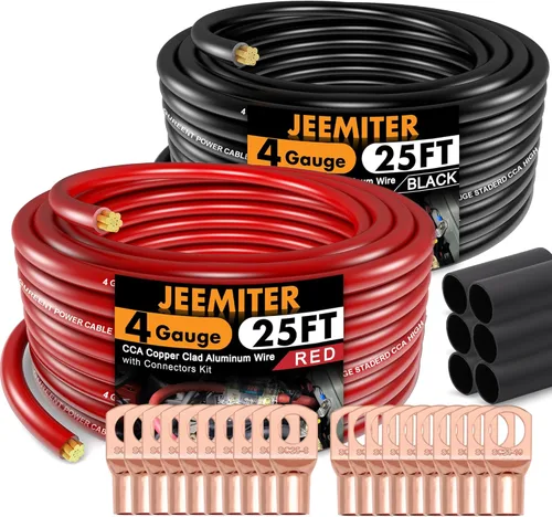 Vista 11 de Jeemiter Cable CCA rojo calibre 4 (carrete único de 50 pies), cable de alimentación primaria/tierra largo para audio personalizado de automóvil e