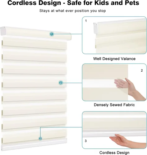 Vista 2 de Changshade - Persianas enrollables sin cordones de cebra de tamaño personalizado para ventana, cortinas enrollables de doble capa con filtro de luz