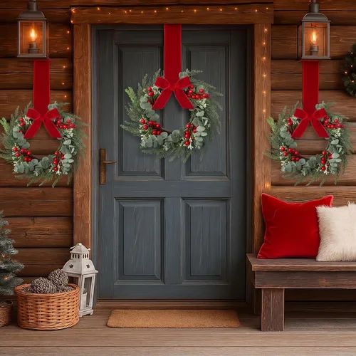 Vista 7 de 4 mini coronas de Navidad de 8 pulgadas para gabinete de cocina, anillos de vela de Navidad, coronas, pilares de puerta delantera/centros de mesa
