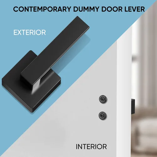 Vista 3 de TICONN Manija de puerta simulada, manija de puerta cuadrada reversible resistente para interiores, dormitorio, armario