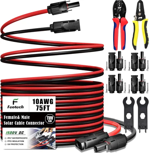 Vista 17 de Cable de extensión solar de doble cable de 6 pies – Conector de panel solar de 10 AWG (6 mm²), con conectores solares IP67 macho/hembra