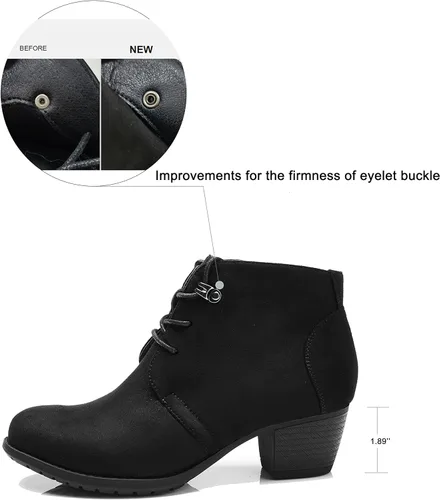 Vista 2 de VJH confort Botines para mujer, con cordones, punta redonda, cómodos, de tacón bajo, con cremallera lateral