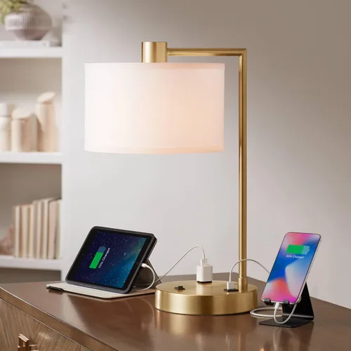 Vista 4 de Colby lámpara de mesa de níquel pulido con salida y puerto USB