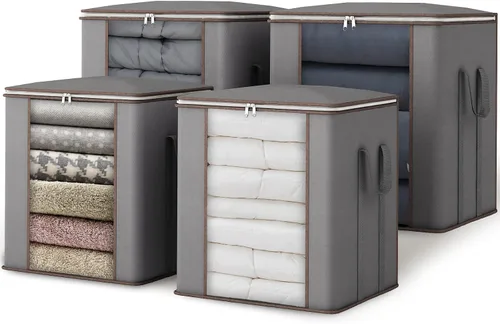 Vista 8 de Fixwal Bolsas de almacenamiento extra grandes para cobijas 120L, 2 unidades, con asas reforzadas, transpirables, contenedores de almacenamiento