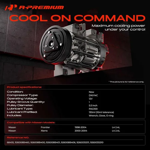 Vista 2 de A-Premium Compresor de aire acondicionado con embrague compatible con Nissan Frontier 2.4L 1998-2004, Xterra 2.4L 2000-2004, estilo DKV14C