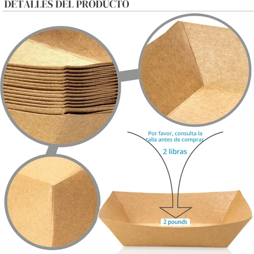 Vista 6 de MotBach Paquete de 100 Bandejas de Papel para Alimentos de 2 libras, Bandeja de Barco de Papel para Alimentos de Alta Resistencia Canasta