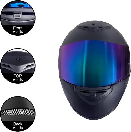 Vista 2 de KRN Casco integral para motocicleta con visera de color, aprobado por DOT - Casco y pasamontañas y visera transparente, negro mate