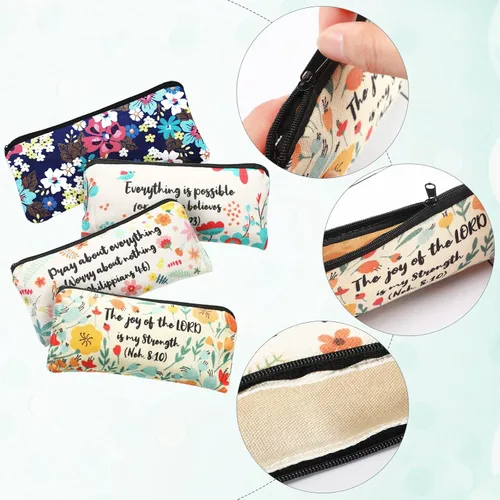 Vista 5 de Outus 4 Piezas Estuche de Lápices Inspiracional con Versículos Bíblicos Estuche de Lápices Cristiano Bolsas de Maquillaje con Escrituras Bolsas