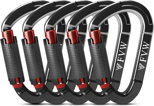 Vista 13 de FVW Mosquetones de bloqueo automático para escalada en roca, mosquetones profesionales de 25KN (5620 lbs) resistentes para rapel, columpio, rescate
