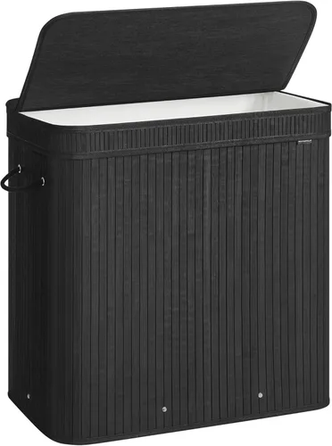 Vista 10 de SONGMICS Cesta de lavandería con tapa, cesta de lavandería de bambú, extraíble lavable a máquina, con asas, 26.4 galones, para lavandería, Blanco