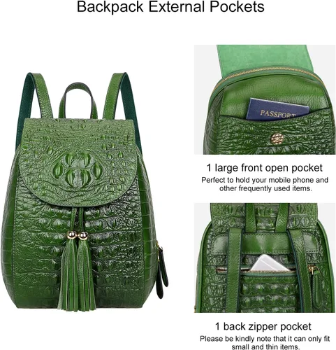 Vista 7 de PIJUSHI Mochila pequeña de piel de cocodrilo para mujer, mochila casual de moda