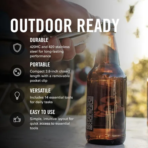 Vista 4 de LEATHERMAN, Multiherramienta de bolsillo tamaño Rev con abridor de paquete y destornilladores, acero inoxidable