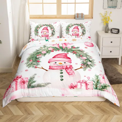 Vista 29 de Juego de funda de edredón con diseño de ciervo de cabaña, tamaño twin, juego de ropa de cama rústica de tablón de madera de árbol de Navidad