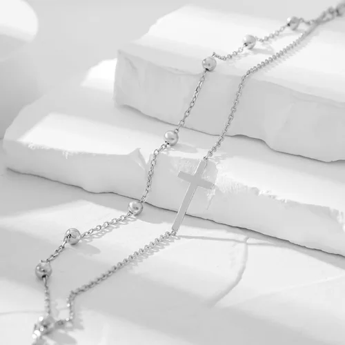 Vista 4 de CHIC & ARTSY Tobillera de plata de ley 925 para mujer, tobillera con capas de ópalo creado, cadena de cuentas, tobillera ajustable de 11 pulgadas