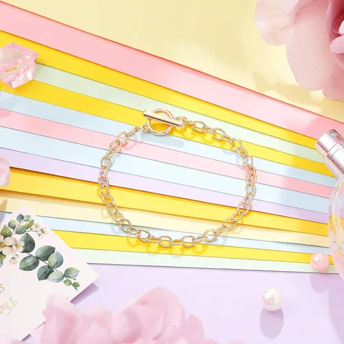 Vista 5 de Hicarer 24 Piezas de Cadenas de Pulsera a Granel con Cierre de Palanca OT, Cadenas de Eslabones de Aleación para Hacer Joyería DIY, Pulseras para Oro