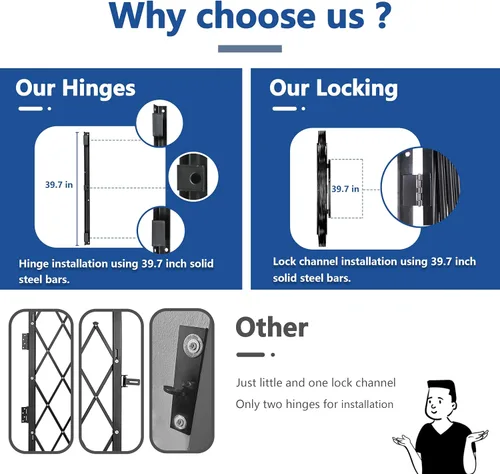 Vista 2 de Puerta plegable de acero resistente de 50 libras de 12 a 48 pulgadas de ancho x 79 pulgadas de alto, puertas de tijera de seguridad