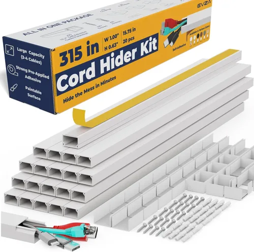 Vista 13 de EVZA Ocultacables de 157 pulgadas para 1-2 cables, canal ocultacables autoadhesivo de un cable, cubiertas de cables pintables para cables de TV