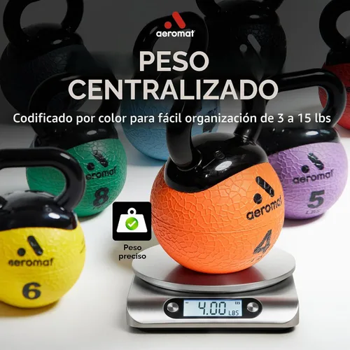 Vista 4 de Aeromat Elite Mini Kettlebells – Weighted Exercise Medicine Ball with Anti-Slip Grip & Wide Handle, Strength Training Kettlebell for Squats