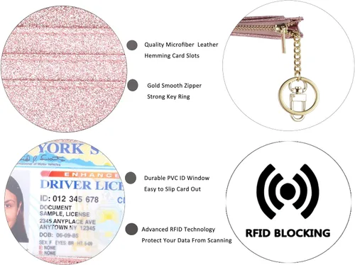 Vista 3 de Monedero delgado con bloqueo RFID, con bolsillo frontal para monedas, tarjetero, para mujer