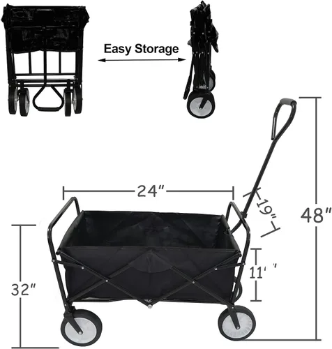 Vista 5 de Carro plegable multifunción negro para exteriores, ruedas portátiles para uso público, camping, comestibles, compras, transporte de niños, picnic