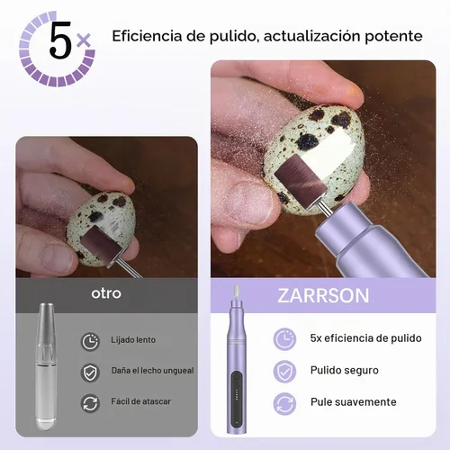 Vista 3 de Kit profesional de taladro de uñas eléctrico, juego de herramientas de manicura de lima de uñas inalámbrica 5 Adjustable Speed, Rechargeable Púrpura