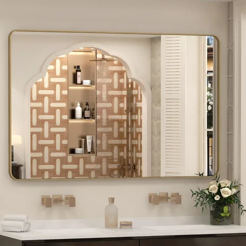 Vista 42 de Espejo rectangular para pared de baño de 20x30 pulgadas con marco negro mate, espejo de tocador con esquinas redondeadas, espejo de baño de metal