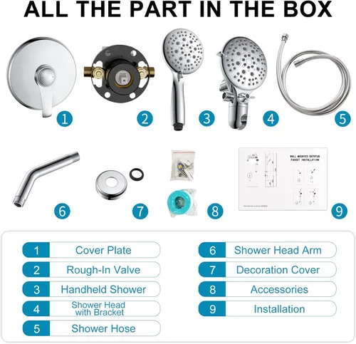 Vista 7 de GIVINGTREE Shower System with 6 Mode Bathtub Handheld Showerhead & Rain Shower Combo Set, 2 in 1 Shower Head Combo,Polished Chrome