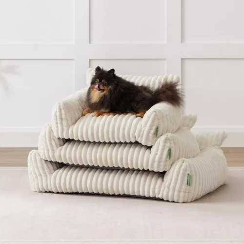 Vista 8 de Lindo sofá cama para mascotas, sofá de apoyo para gatos de interior, sofá cama pequeño para perros pequeños, beige, 24 pulgadas