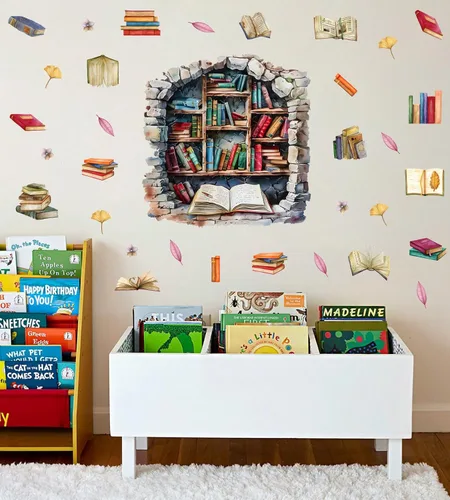 OLMIXA - Calcomanías de pared 3D para lectura vintage, para el aula, calcomanías de pared educativas