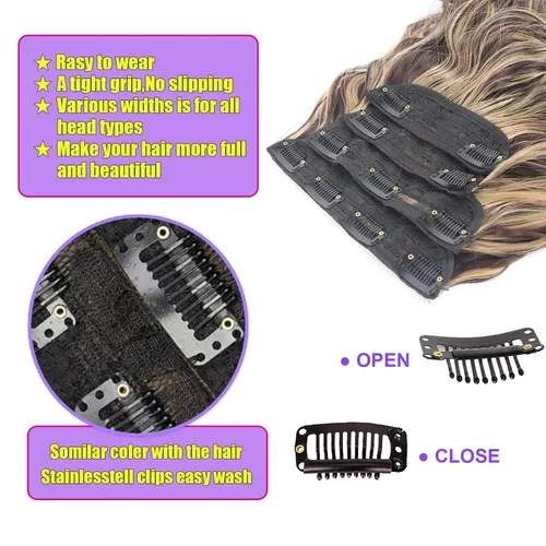 Vista 4 de piaou Extensiones de cabello rizado con clip, de 20 pulgadas, 4 unidades, balayage, extensiones de cabello castaño oscuro a castaño, extensiones
