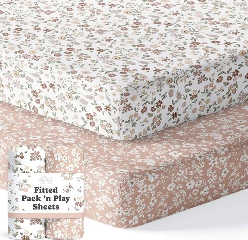 Vista 11 de Sábanas ajustadas para Pack and Play, sábanas para mini cuna Graco Pack N Play Corralito (38 x 26), mezcla de algodón orgánico ultrasuave, sábana