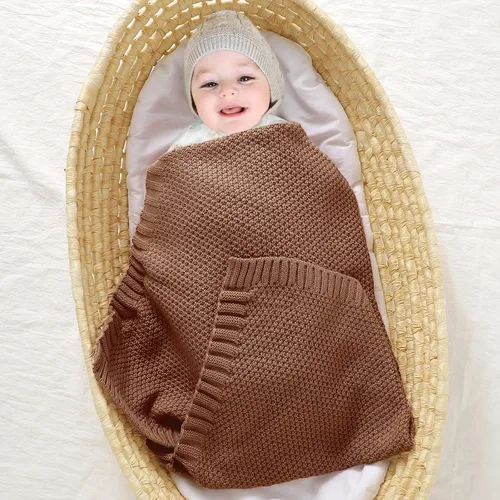 Vista 2 de mimixiong Manta de bebé tejida para niños y niñas, color beige, 40 x 30 pulgadas