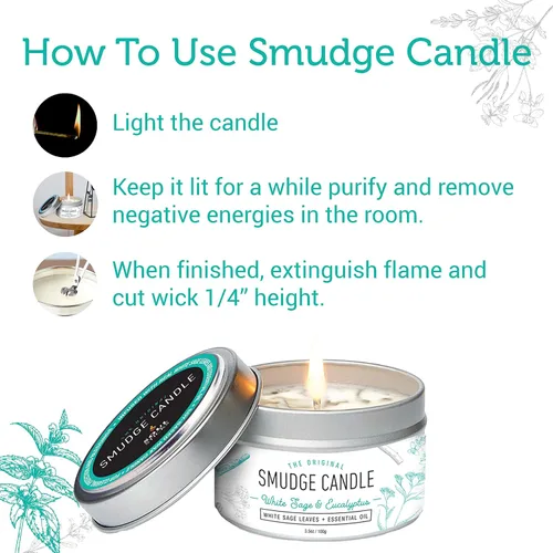 Vista 6 de Soul Sticks Smudge Kit de 3 piezas Sticks de eucalipto de 4 pulgadas de salvia, vela de mancha, espray de manchas para limpieza, meditación