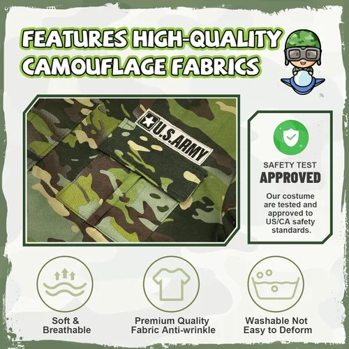 Vista 4 de GIFTINBOX Disfraz militar para niños, disfraces de soldado para niños