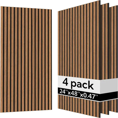 Olanglab Paquete de 4 paneles de pared de madera acústica, paneles de pared de listones de madera con amortiguación de sonido, 23.6 x 47.2 pulgadas,