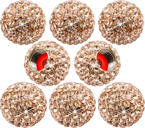 Vista 23 de 4 piezas de tapas de vástago de válvula de neumático con brillo de cristal y diamante, tapas de válvula de neumático de rueda de coche con brillo