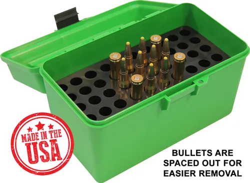 Vista 2 de MTM H50-R-MAG Caja de munición para rifle de lujo de 50 rondas, 300 Win Mag 30-30 375 H&H 7mm Rem Mag, Verde